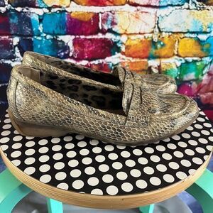 Aquatalia Gold Snake-Print Leather Loafers